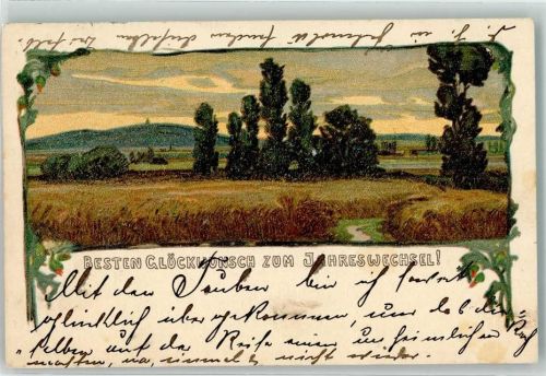 Neujahr Landschaft Jugendstil AK Hoffmann´s Stärke 1908 Lithographie / Künstlerkarte