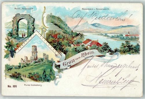 Bad Godesberg Lithographie Ruine Godesberg Ruine Rolandseck