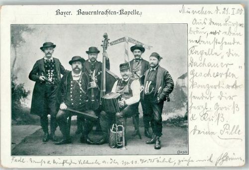 1900 Bayr. Bauerntrachten Kapelle Ziehharmonika