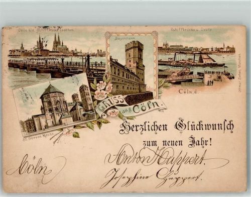 Köln Deutz 105 1896 Schiffbrücke St. Gereon Kirche Bayenturm Neujahr