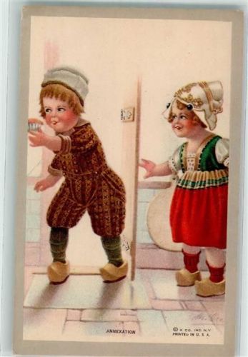 sign. Greiner Annexation Holzschuhe Kinder Tracht Printed in USA
