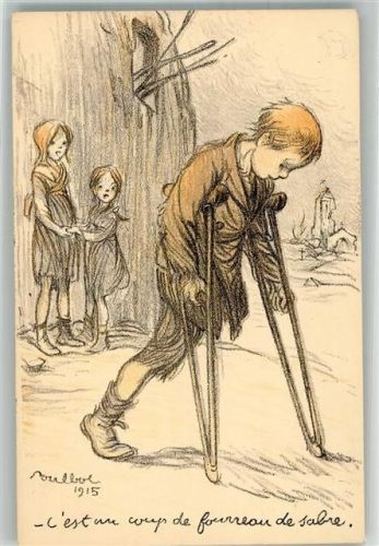 1915 sign. Poulbot F. Petit Francais Nr. 66 WK I Verletzte Kinder im Krieg