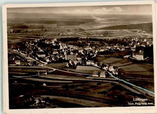 Löffingen Fliegeraufnahme des Ortes mit St.-Michael-Kirche Original aufmontierte Verlagsmusterkarte