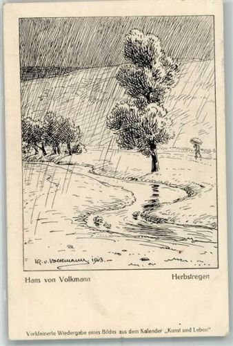 1917 sign. Volkmann Hans v. Herbstregen Württ. Ldw. Feldart. Reg. Nr. 2 8. Batt