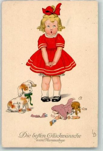 1927 Kind Hund Puppen kaputt Meissner u. Buch Serie 2627