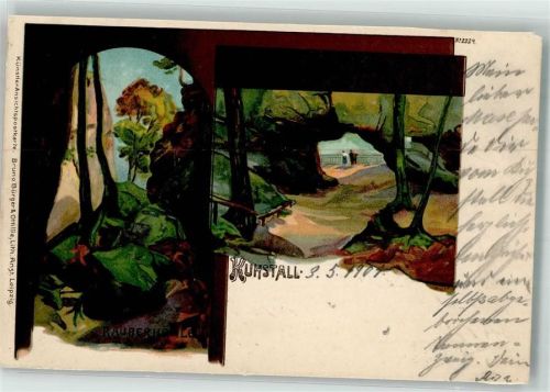 01855 O8361 Lichtenhain b Sebnitz 1901 Lithographie Kuhstall Räuberhöhle