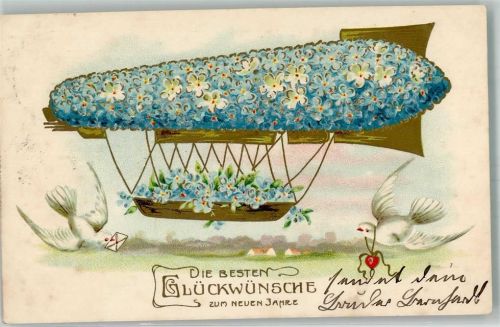 1909 Zeppelin Vergissmeinnicht weiße Brieftaube Neujahr Verlag Winkler & Voigt Nr. 6535