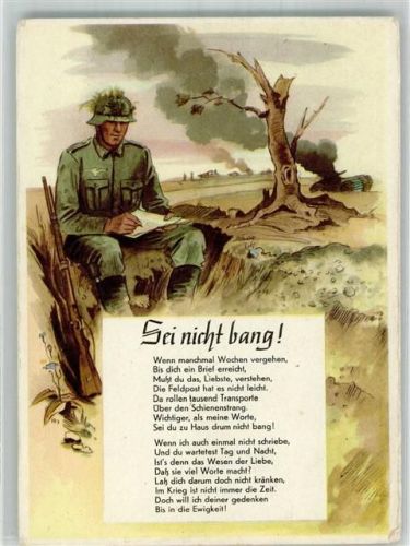 Sei nicht bang, wenn Wochen vergehen Feldpost WK II Gedicht Propaganda WK II Künstlerkarte