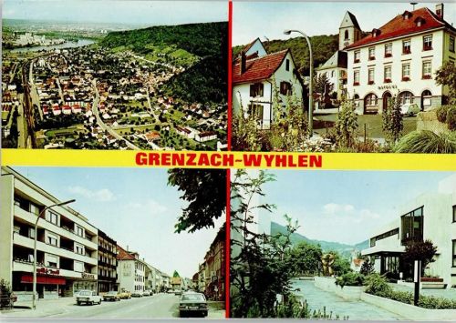 Wyhlen Gesamtansicht Rathaus Kirche Ortsansichten 4-Bildaufnahme
