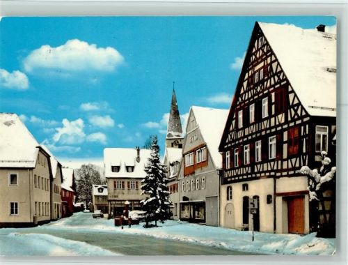 Lorch Hauptstraße mit Evangel. Kirche Winteraufnahme Fachwerkhaus