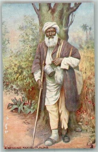 sign. Oilette Tracht Fakir Punjab Künstlerkarte