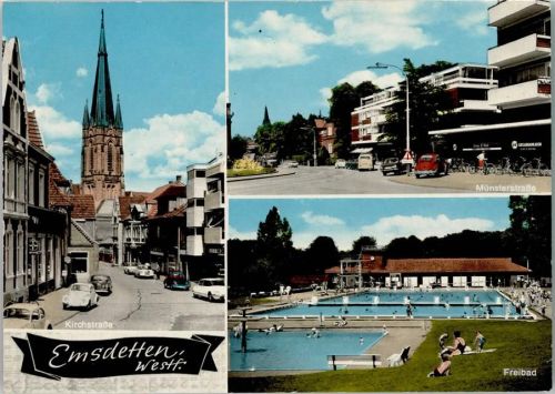 48282 W4407 Emsdetten - Kirchstraße Münsterstraße Freibad VW-Käfer 3-Bildaufnahme