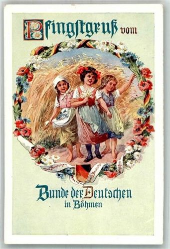 Pfingsten Karte Nr. 1 Kinder Erntekranz Bund der Deutschen in Böhmen Künstlerkarte