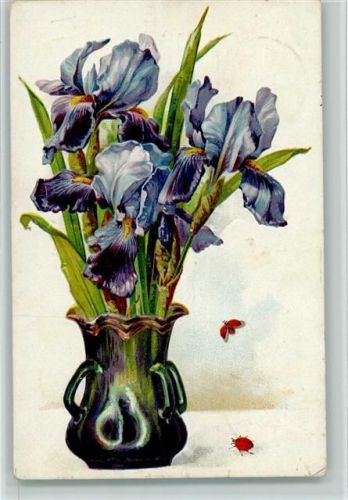 Blumenvase und Marienkäfer AK Marienkäfer 1905 Prägedruck