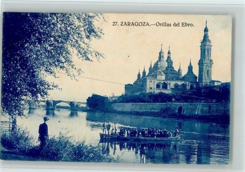 Saragossa Ufer des Ebro Ruderboot Pilar-Tempel