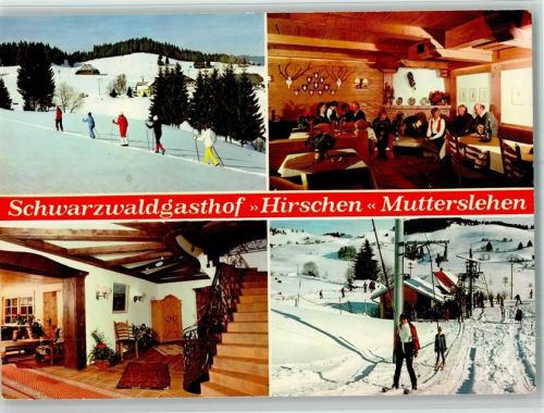 Mutterslehen Schwarzwaldgasthof Hirschen Innenaufnahmen Kaminfeuer Winteraufnahme Langläufer Schlepplift Skifahrer 4-Bildaufnahme