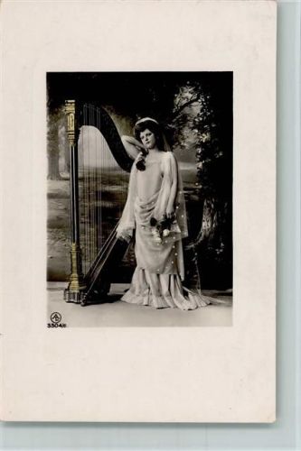 Fotoverlag AL Serie 3304-6 -Frau spielt Harfe im Schleierkleid 1909 AK