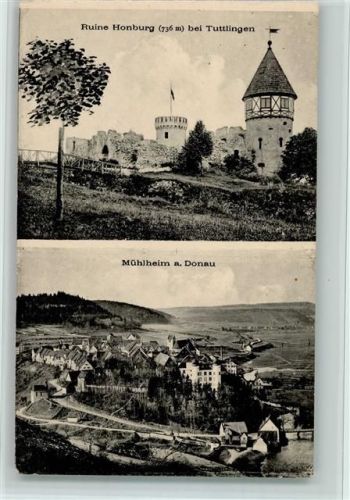Mühlheim Ruine Honburg bei Tuttlingen Ortsansicht 2-Bildaufnahme