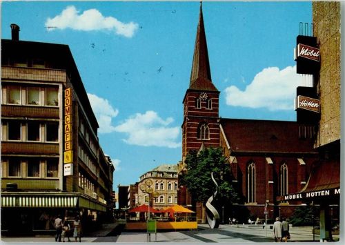46236 W4250 Bottrop - Hochstraße und Cyriakus-Kirche Domcafé