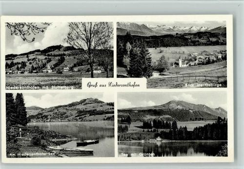 Niedersonthofen Ortsansichten Staffelgebirge Blick ins Gebirge Niedersonthofer See Grünten 4-Bildaufnahme