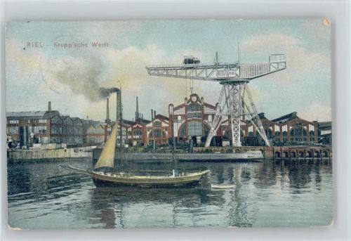 Kiel 1908 Kruppsche Werft - Hafenpartie - Riesenkran