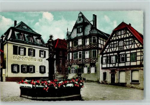 W6148 Heppenheim (Bergstraße) Marktplatz mit Apotheke und Brunnen Fachwerkhäuser Darmstädter Hof Apotheke