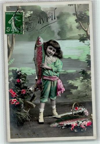 Junge mit Fische Fotomontage ca 1913 AK