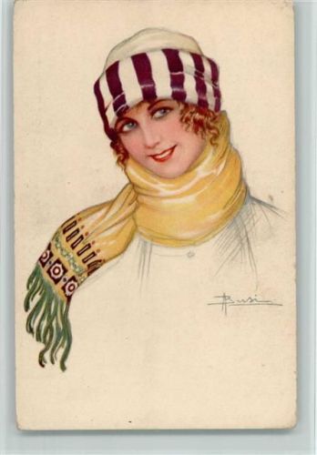 Serie 112-1 Frau mit Mütze und Schal, Mode Busi, A.