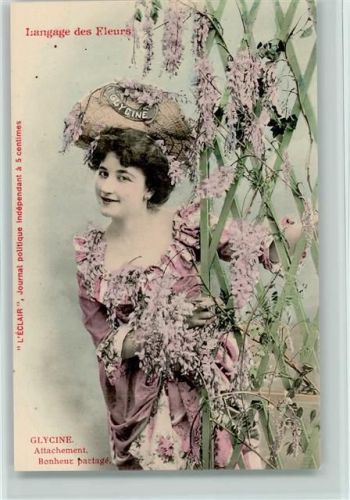 Schöne AK Langage des Fleurs - Glycine - Mädchen mit Blumen geschmückt 1900 AK