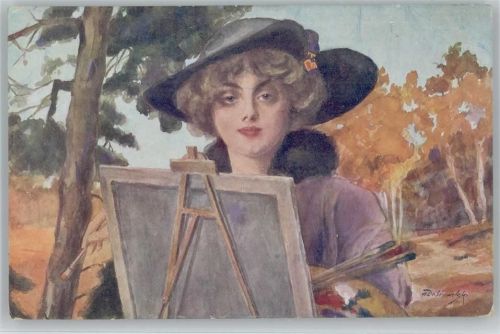sign Dobrowolski "Herbst" Frau mit Staffelei