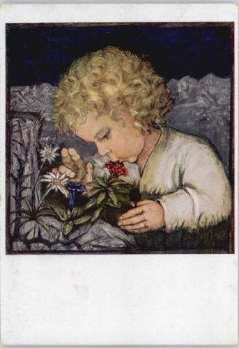 Kind mit Alpenblumen - 1973 AK