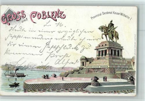 W5400 Koblenz am Rhein Provinzial-Denkmal Kaiser Wilhelm I. Raddampfer Adel Kaiser Wilhelm I 1897 Lithographie
