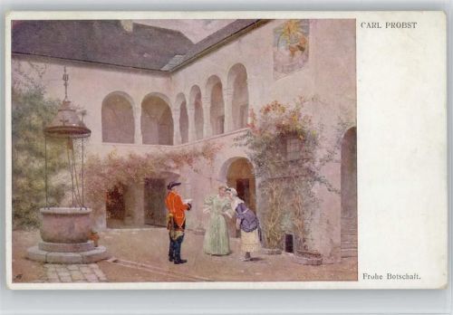 Künstler sign Carl Probst - Frohe Botschaft - Galerie Wiener Künstler Nr. 507 Postbote