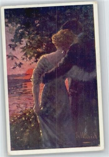Künstler sign Fr. Ulreich - Liebe Poesie - Sonnenuntergang -