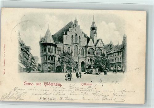 Hildesheim 1898 Reliefdruck Rathaus Brunnen Bahnpoststempel Zug 687