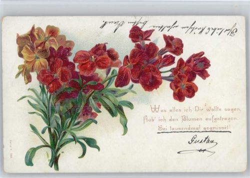 Blumenstrauß , Gedicht , sei tausendmal gegrüßt, litho Glitzer 1901 AK mit Glitzer