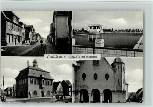 Bürstadt 1958 Schwimmbad, Straßenpartie, Rathaus, gute Erhaltung AK