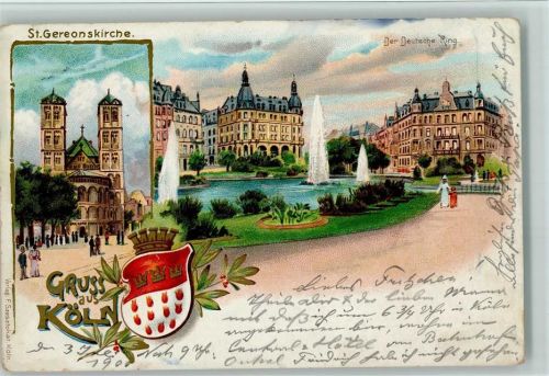 Köln Deutscher Ring 1900 St. Gereonskirche Der Deutsche Ring Fontainen Wappen 2-Bildaufnahme