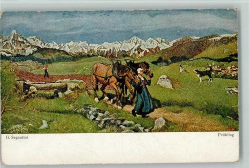 sign Segantini - Frühling - Arbeitspferde, Aussaat