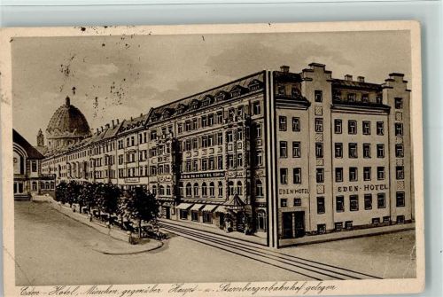 München 1913 Künstlerkarte - Eden Hotel , Eckknick, Stempelspuren