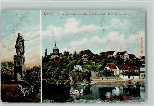 O4002 Halle (Saale) Bergschenke mit Bismarckdenkmal 2-Bildaufnahme Bismarckdenkmal 1909
