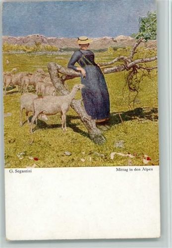 sign Segantini - Mittag in den Alpen - Hirtin - Bruckmann Bildkarte Nr. 30 AK Schaf