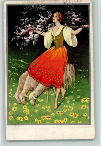 Italiensiche Kunst - Frau mit Schafe - Mode