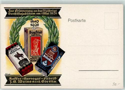 Stettin Szczecin Werbung 75. jähriges Geschäftsjubiläum Kaffee Gurrogat -Fabrik 1924 Kaffee