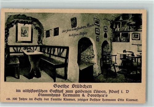 1 O9930 Adorf , Vogtl - Goethe Stübchen Innenaufnahme im althistorischen Gasthof zum goldenen Löwen
