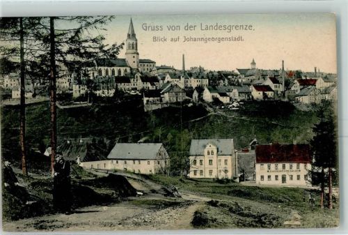 Johanngeorgenstadt 1906 Blick auf Johanngeorgenstadt Landesgrenze Soldaten