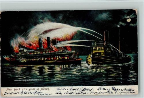 New York Fire Boat in Action 1908 AK