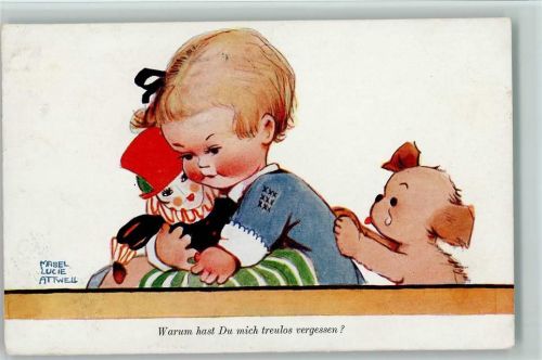 Kind mit einer Puppe 1928 "Tugend von Heute" AK Attwell, M. L.