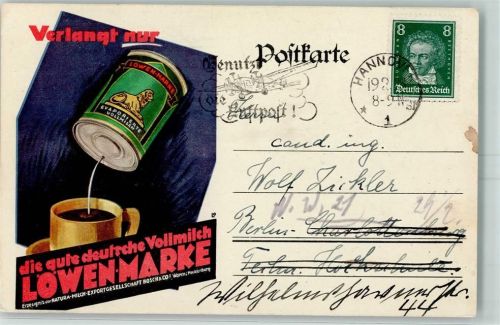 Löwen Marke Milch AK Getränk alkoholfrei 1926
