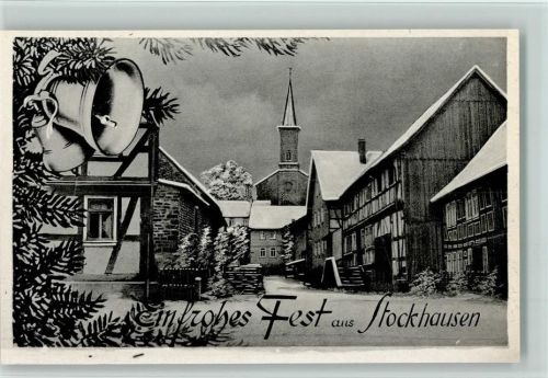 W6422 Stockhausen , Kr Lauterbach, Hess Ortsansicht Kirche Tannenzweig Glocken Fachwerkhaus Winteraufnahme Städteglückwunsch
